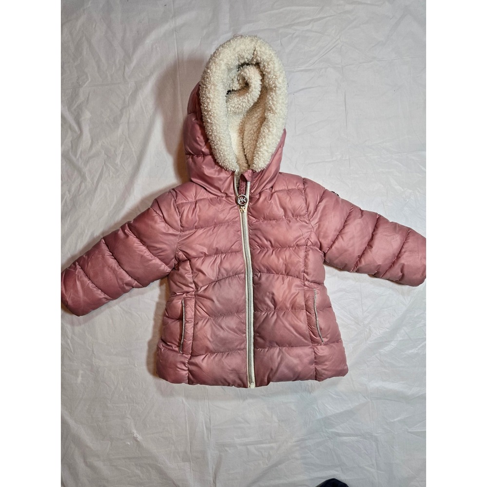 Michael Kors Kids Pink Puffer Jacket Sherpa Lined Hood Size 3T